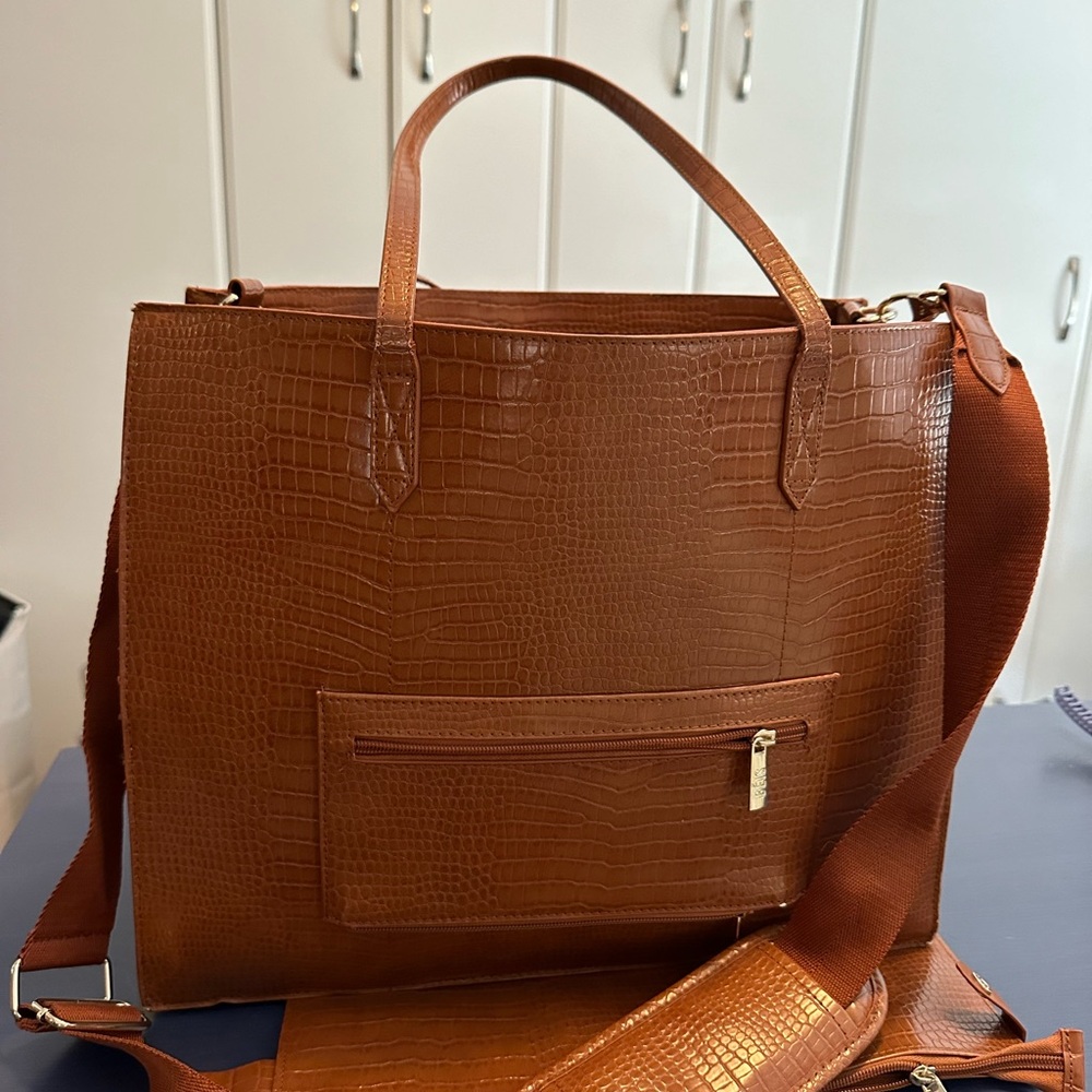 BEIS work tote in brown croc